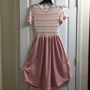 Juniors Pink Stripe Mid Dress